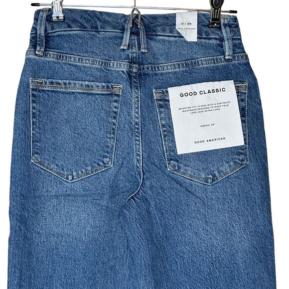 Good American Classic Raw Hem High Rise Jeans Skinnyish Fit Blue940 0/25 NWT - Picture 5 of 13